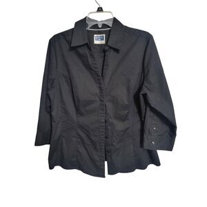 Lee Rider Perfect Blouse Womens 1/4 Sleeve Collar Black Hidden Button down Sz Lg